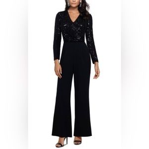 Xscape Black Sequin Jump Suit Size 10